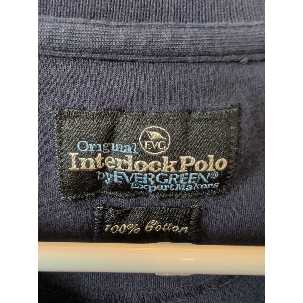 Evergreen Interlock Polo Mens Shirt Size XXL Solid Blue 100% Cotton Short Sleeve - Picture 3 of 4